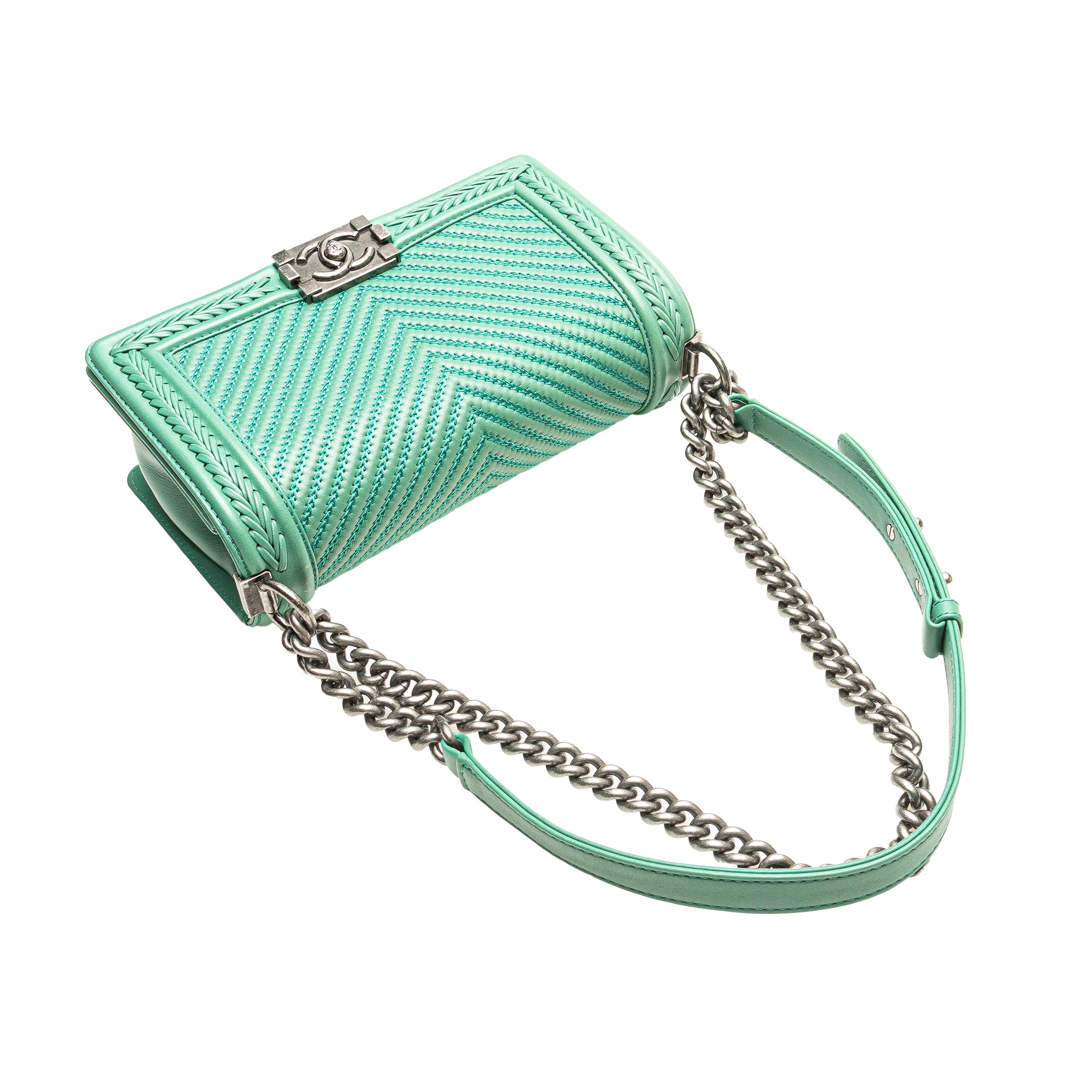 New Medium Braided Chevron Lambskin Boy Flap