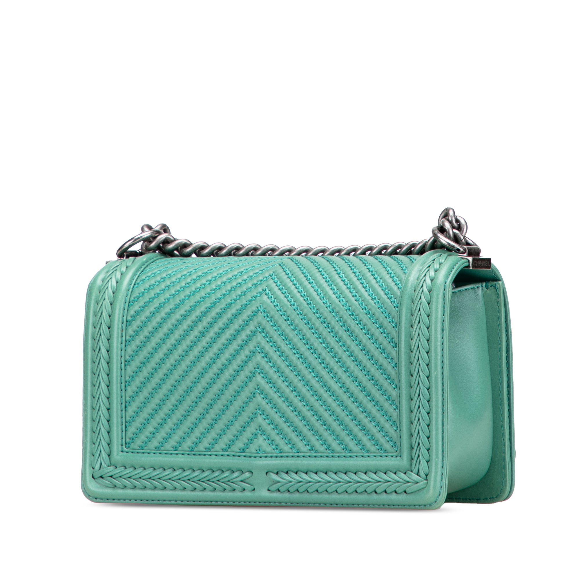 New Medium Braided Chevron Lambskin Boy Flap