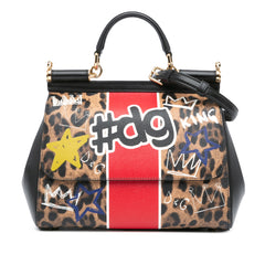 Medium Calfskin Leopard Print Miss Sicily Graffiti Satchel