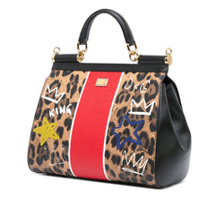 Medium Calfskin Leopard Print Miss Sicily Graffiti Satchel