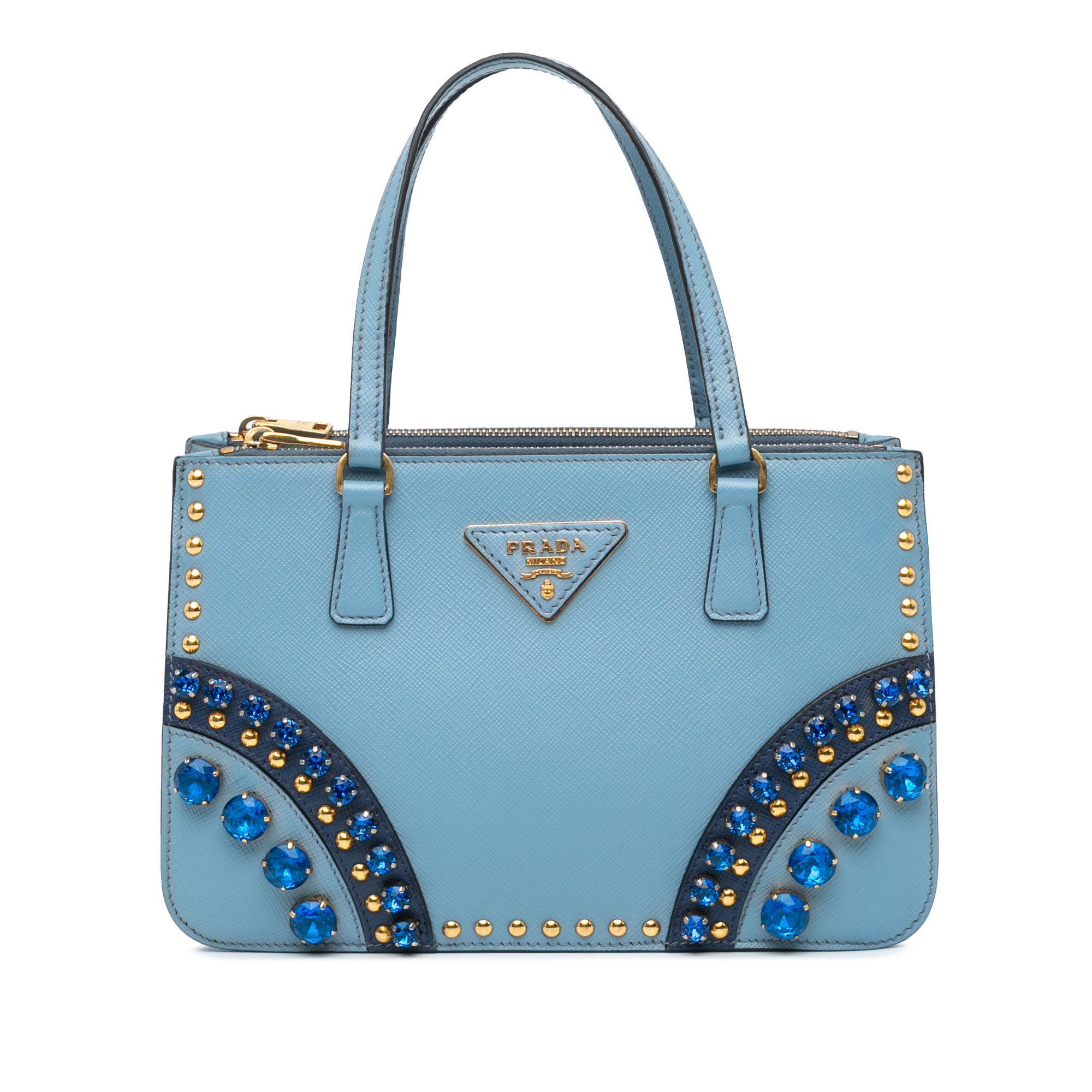 Mini Saffiano Lux Crystal Embellished Galleria Double Zip