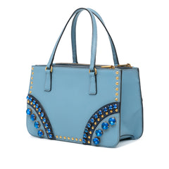 Mini Saffiano Lux Crystal Embellished Galleria Double Zip