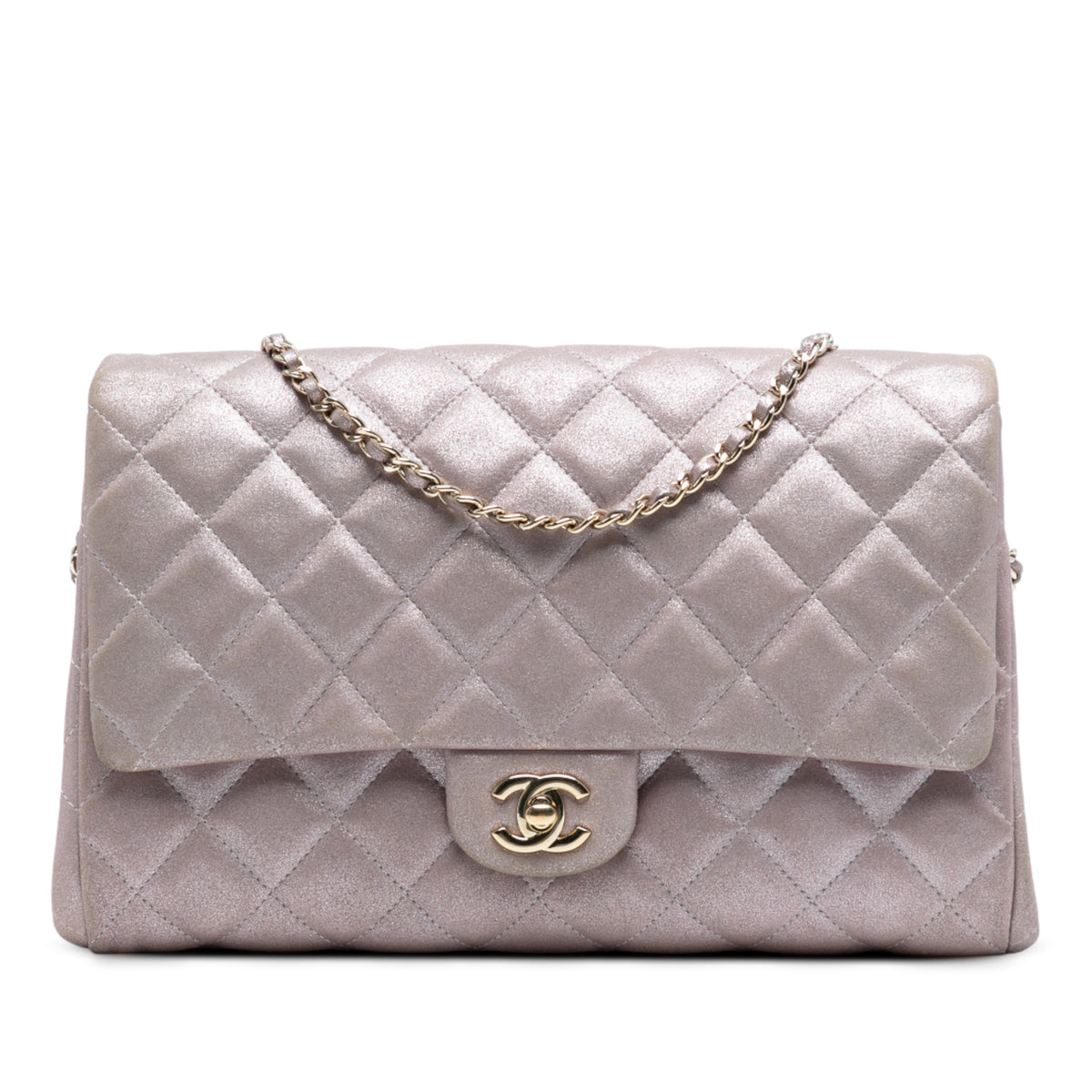 CC Quilted Iridescent Calfskin Clutch with Chain