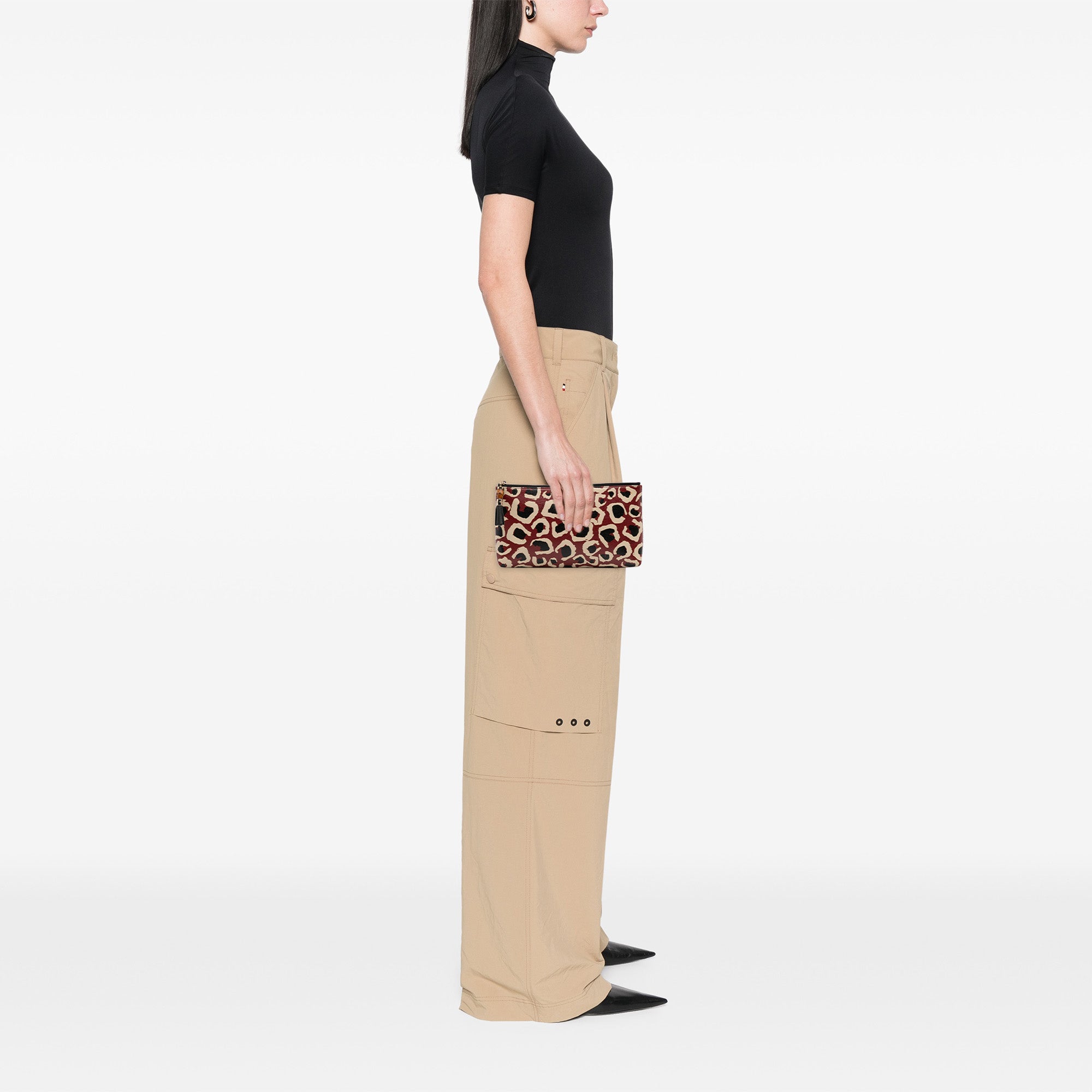 Leopard Print Leather Bamboo Clutch