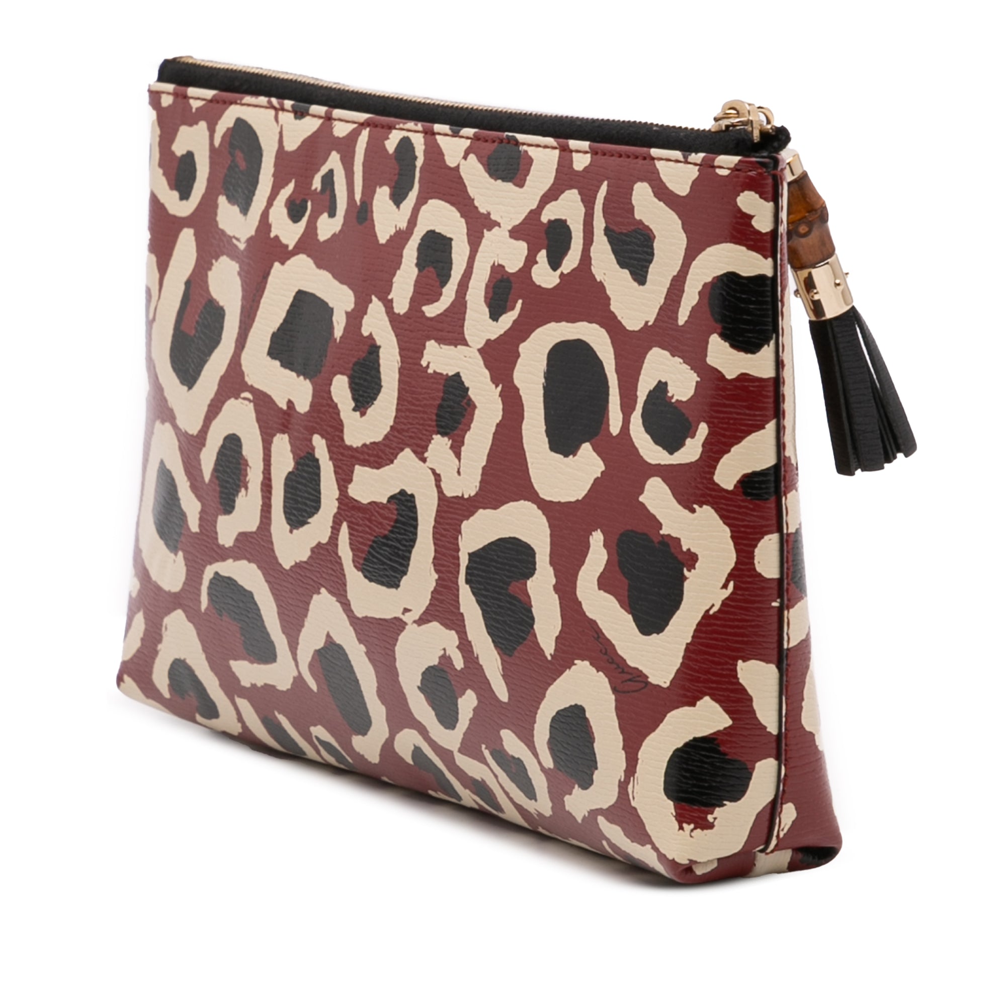 Leopard Print Leather Bamboo Clutch