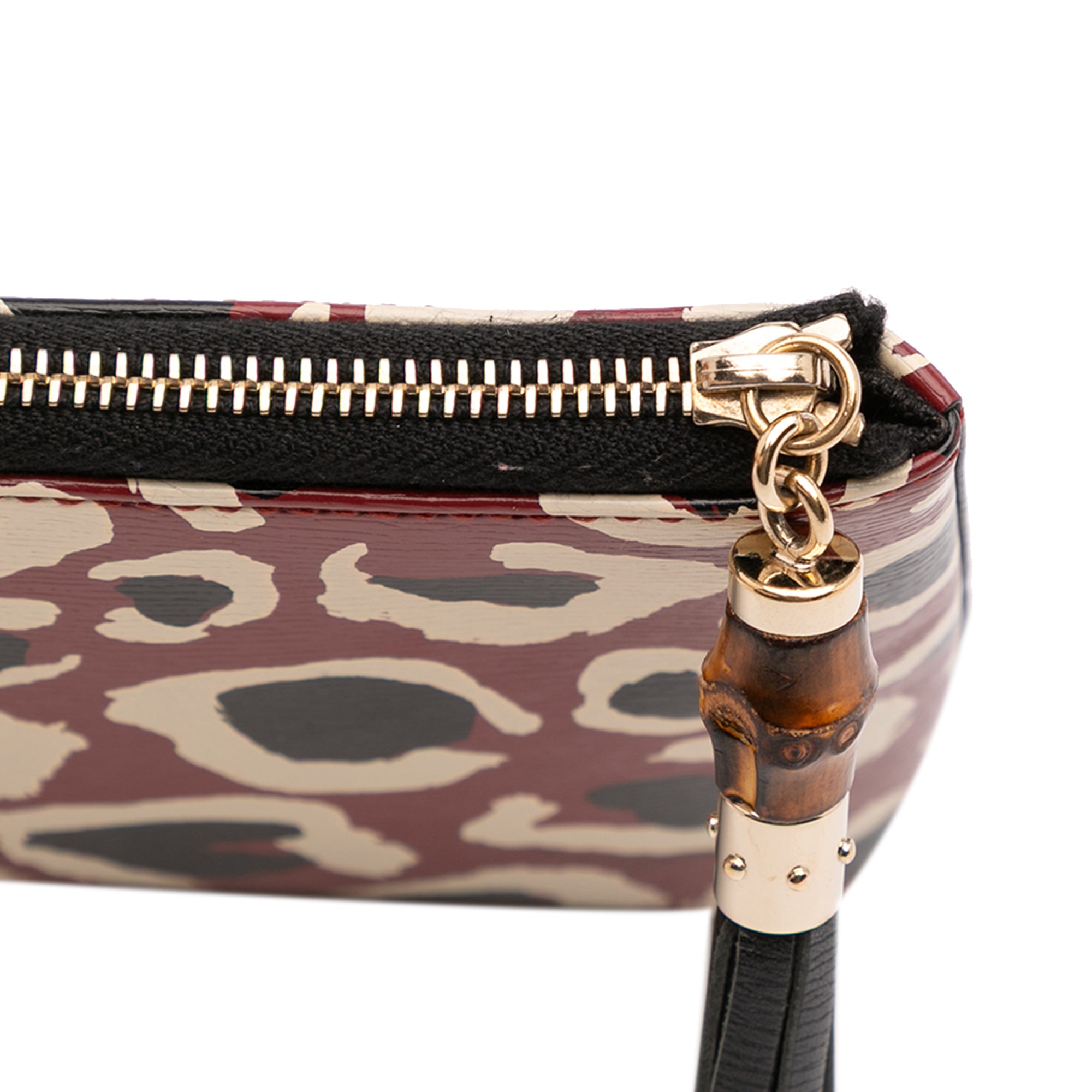 Leopard Print Leather Bamboo Clutch
