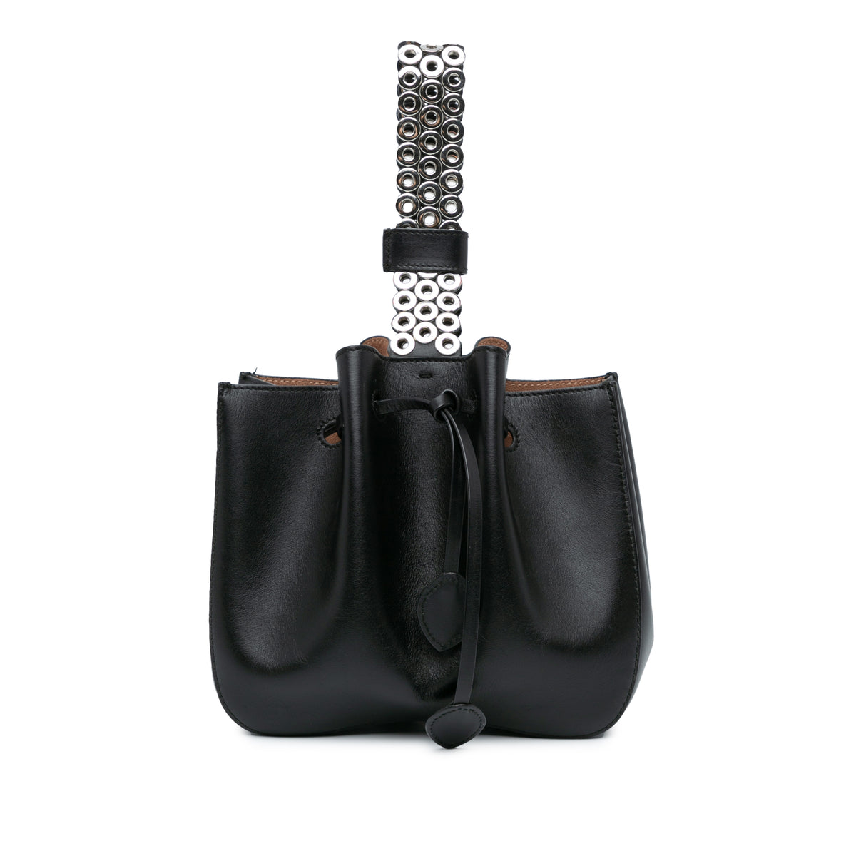 Calfskin Eyelet Bracelet Embellished Bucket Bag