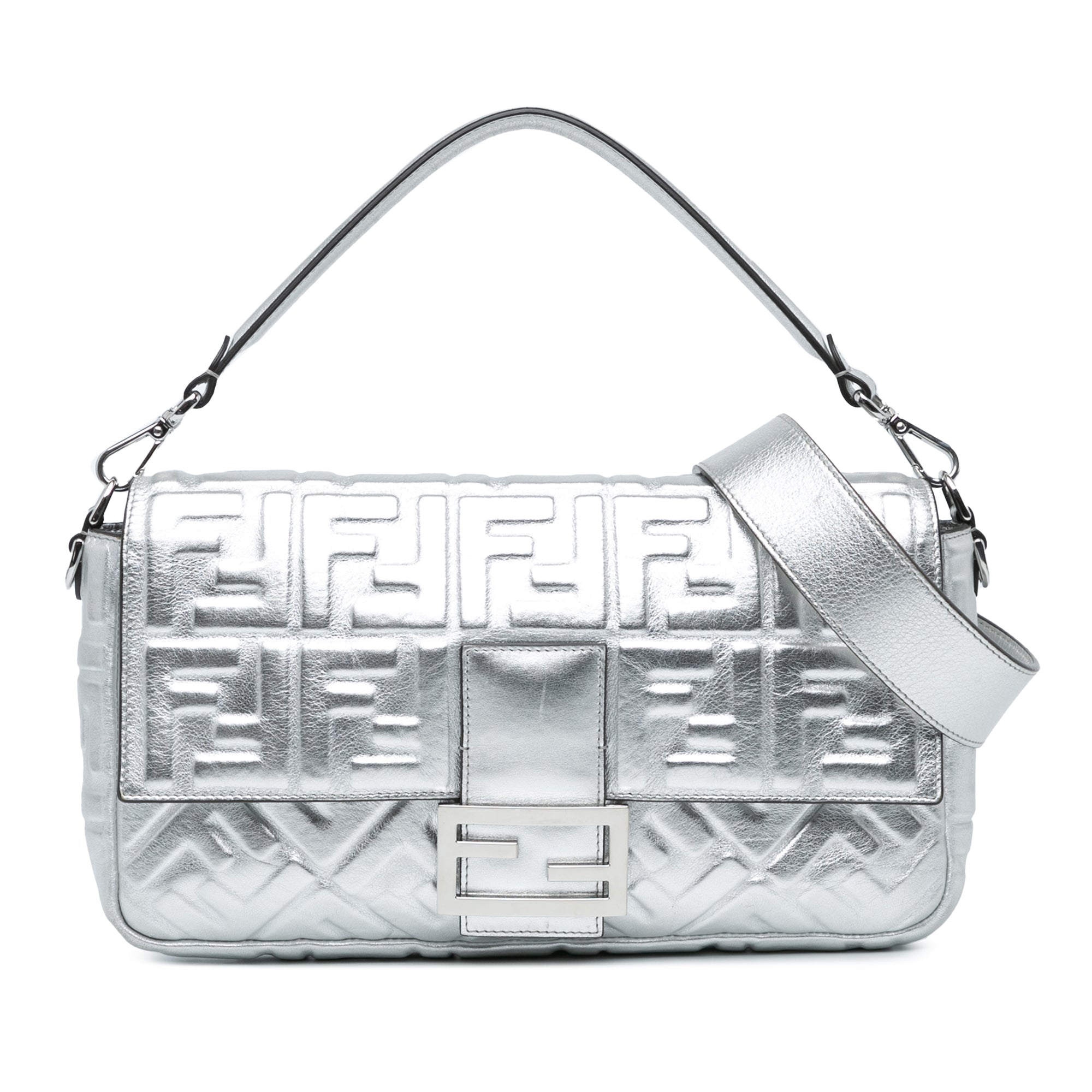 Large Zucca Embossed Leather Baguette Satchel