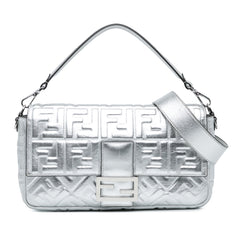 Large Zucca Embossed Leather Baguette Satchel
