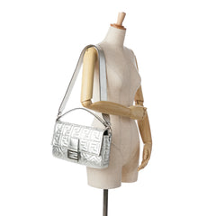 Large Zucca Embossed Leather Baguette Satchel
