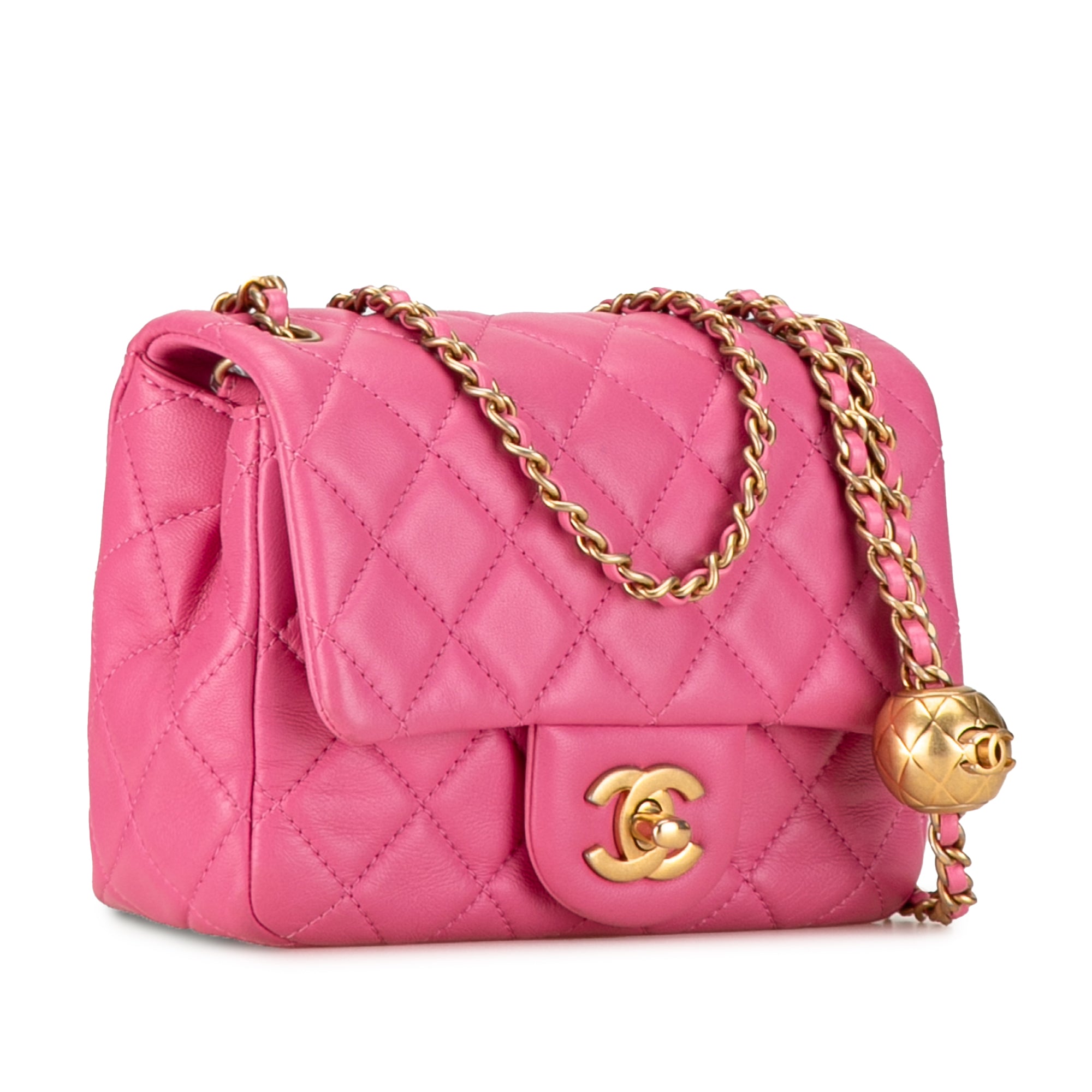 Mini Square Classic Lambskin Pearl Crush Single Flap