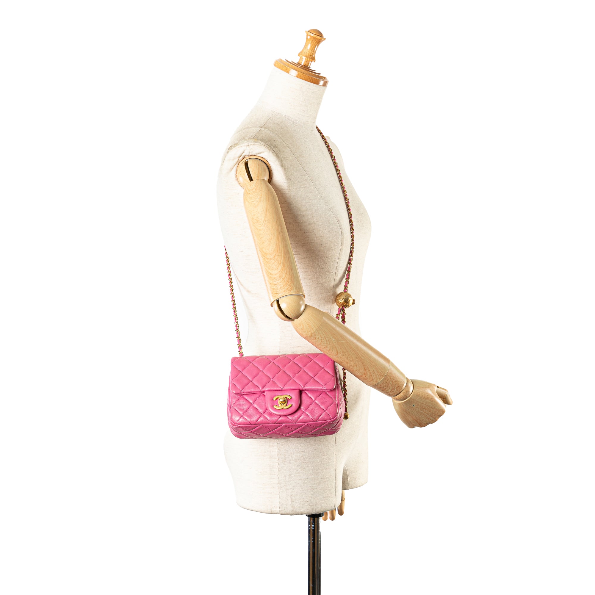 Mini Square Classic Lambskin Pearl Crush Single Flap