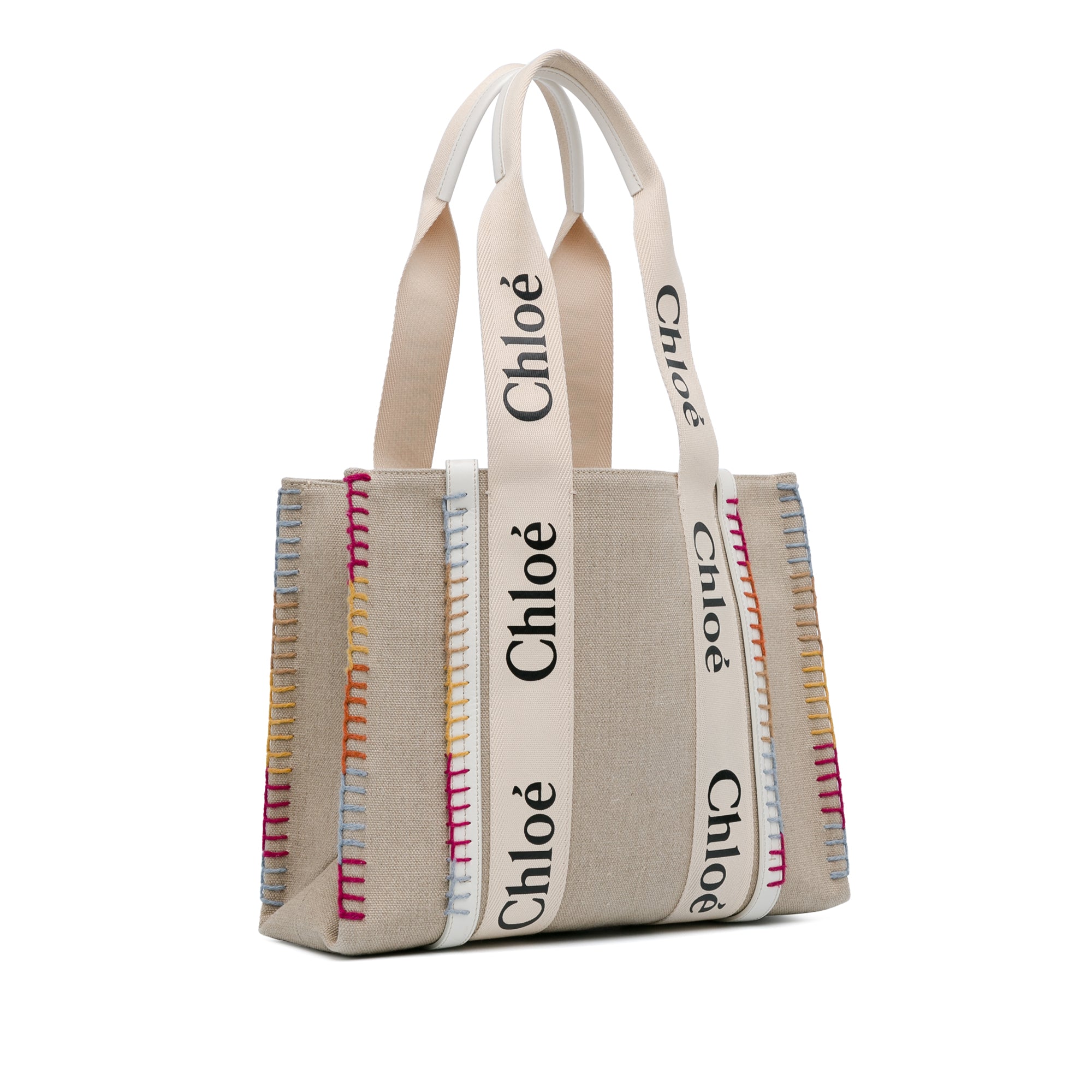 Medium Linen Blanket Stitched Woody Tote