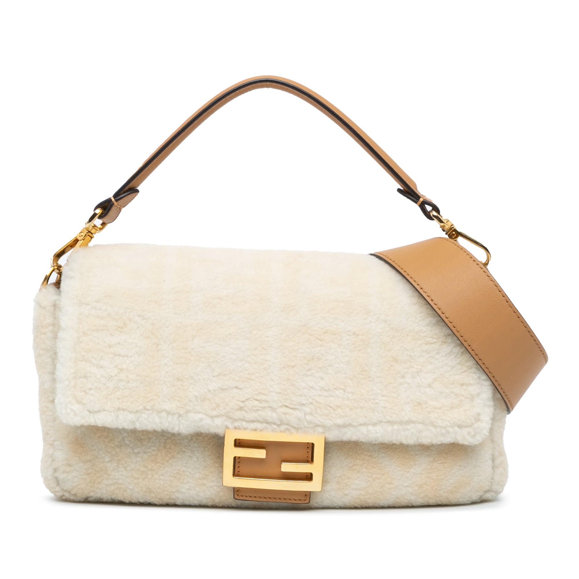 Small Zucca Shearling Baguette Satchel