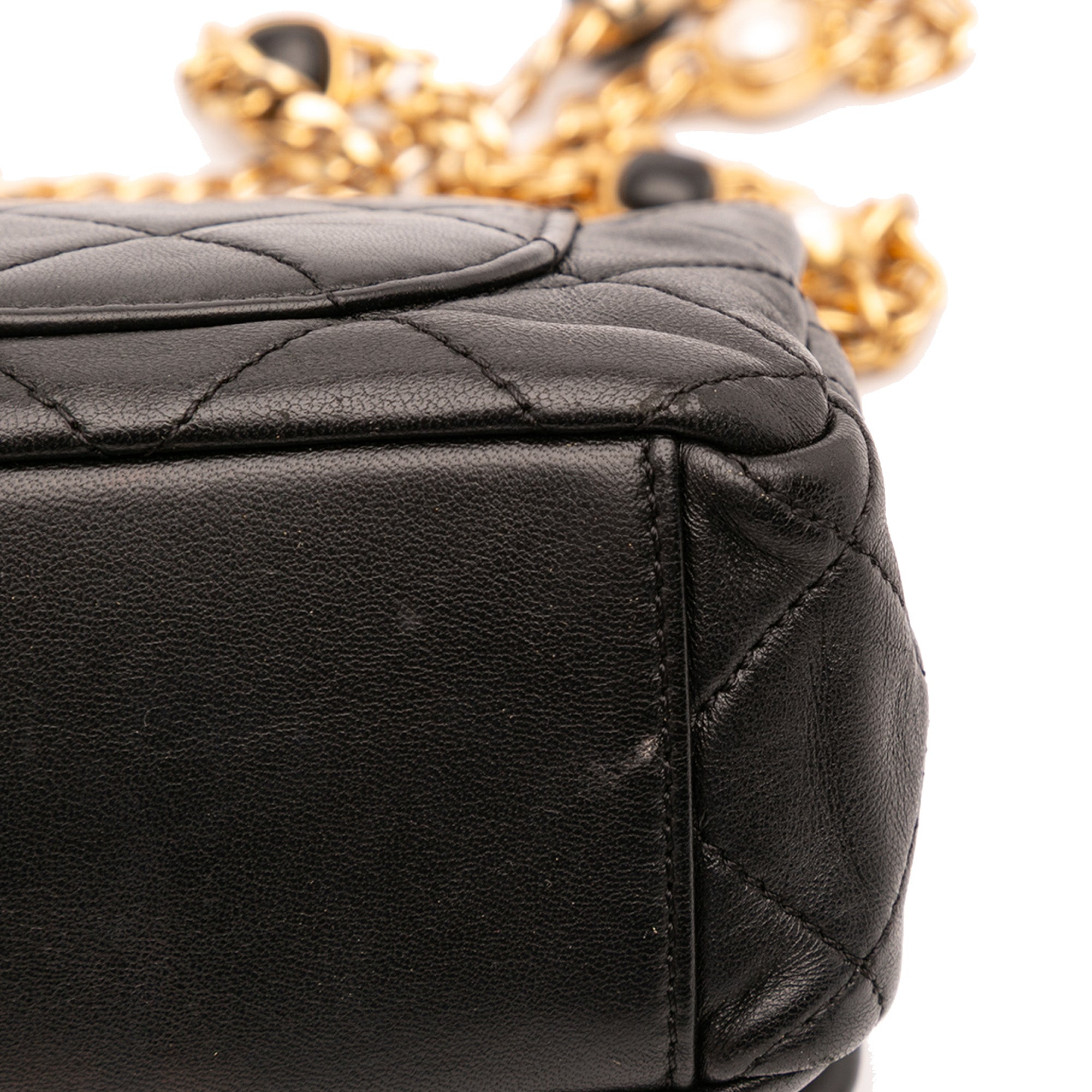 Small Quilted Lambskin Resin Pearl Chain Flap