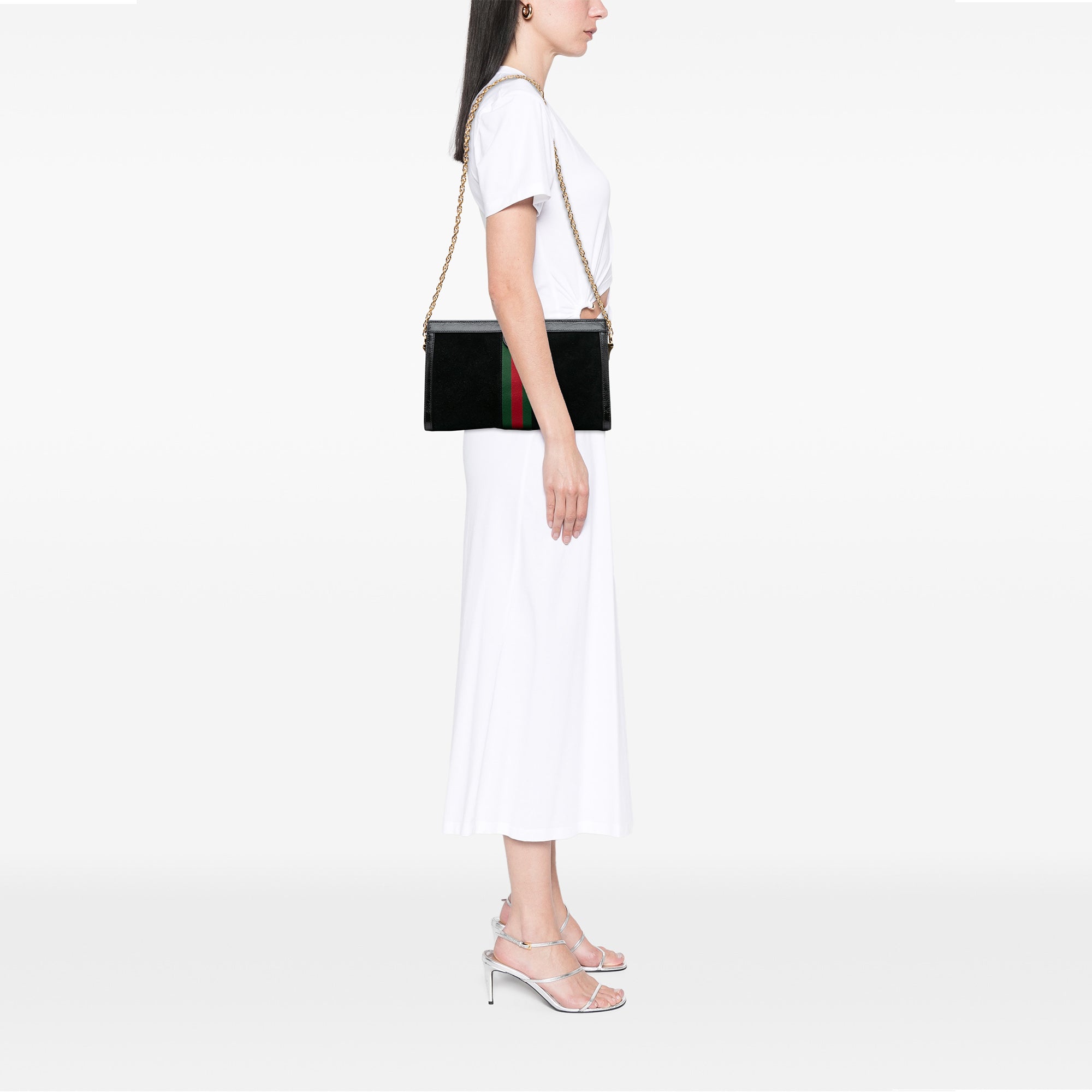 Medium Suede Ophidia Web Chain Shoulder Bag