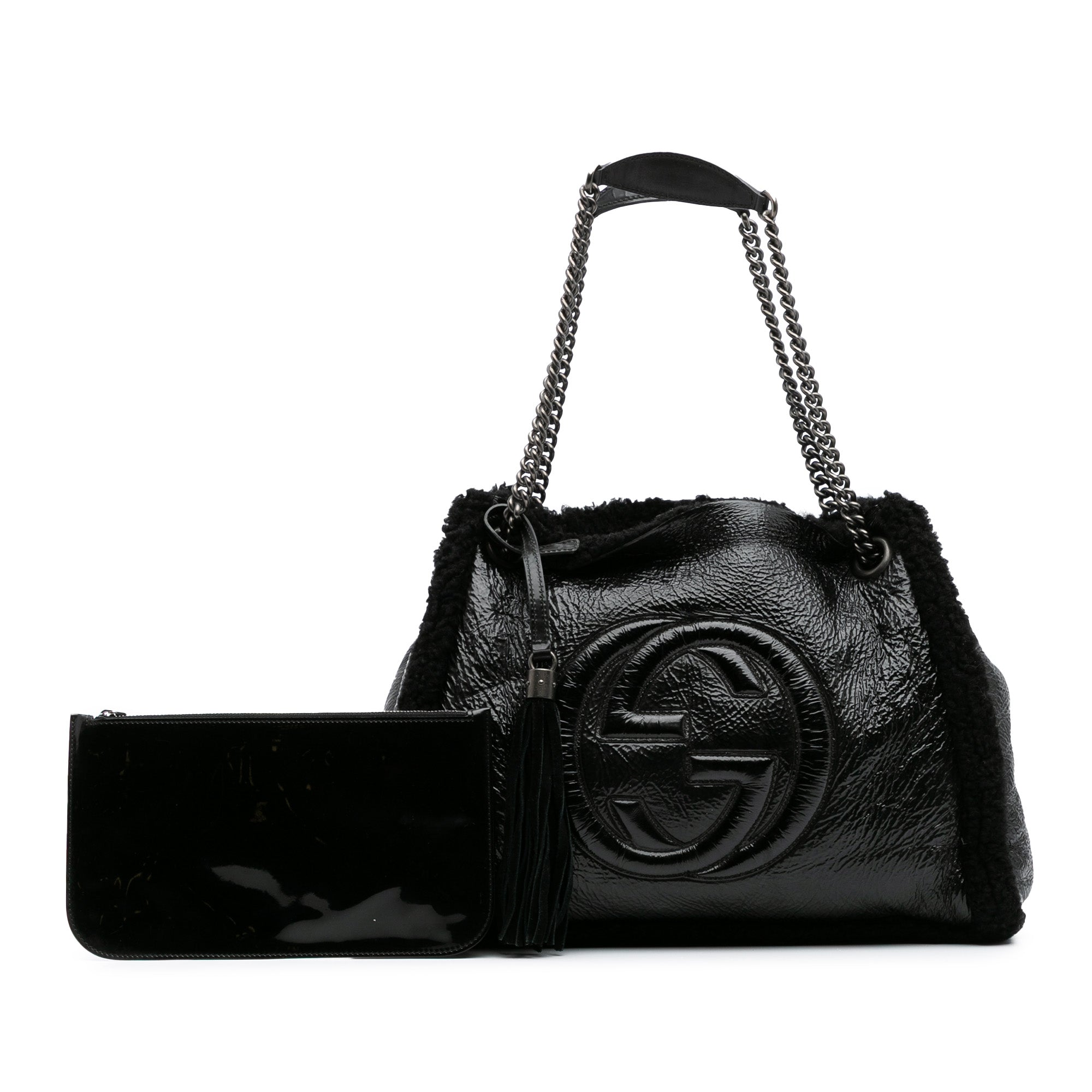 Medium Patent Shearling Soho Chain Tote