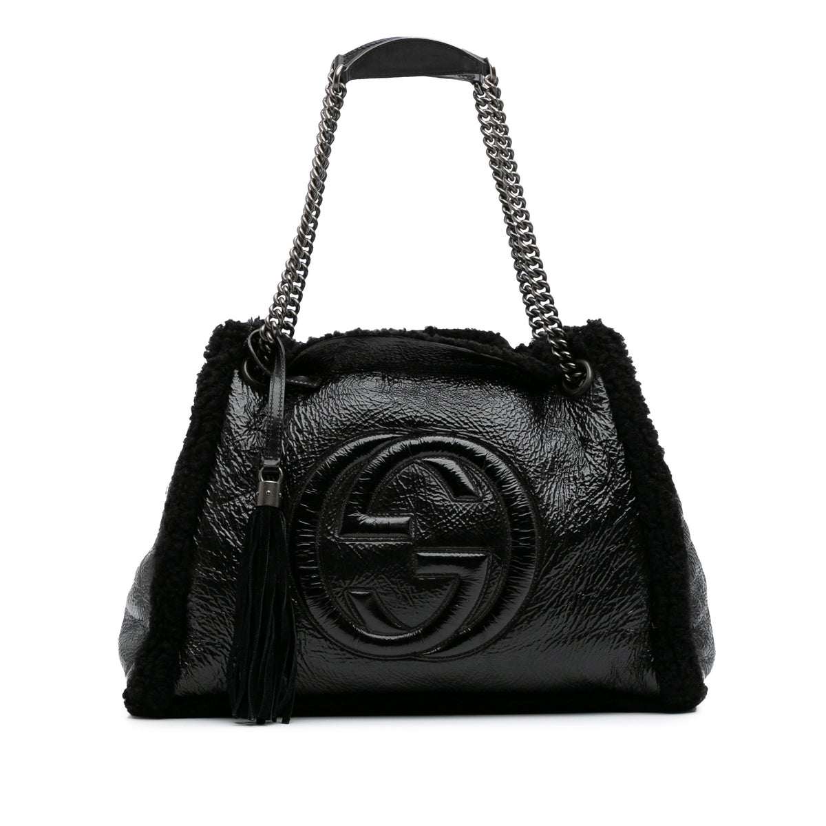 Medium Patent Shearling Soho Chain Tote