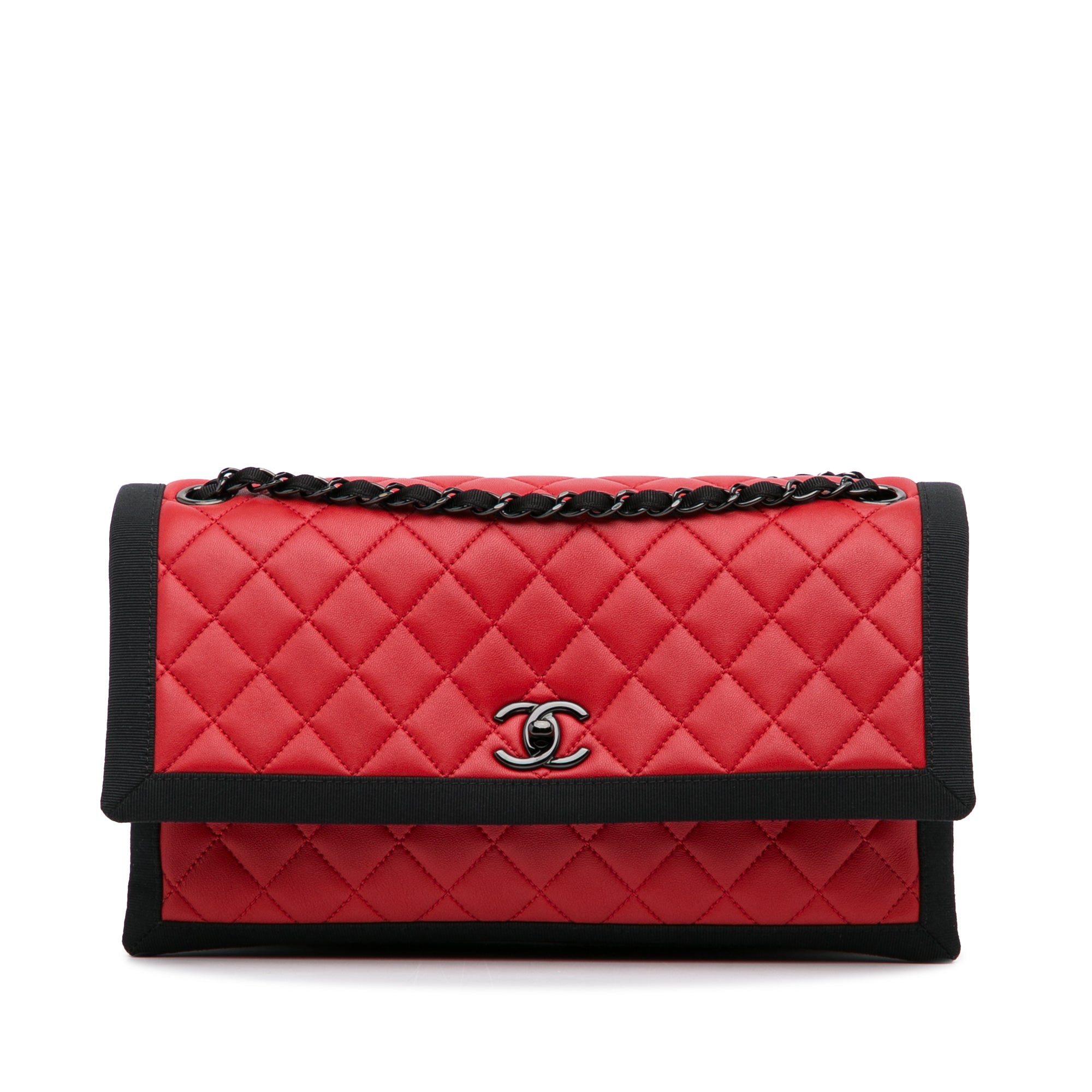Medium Quilted Lambskin Grosgrain Two Tone Flap Bag