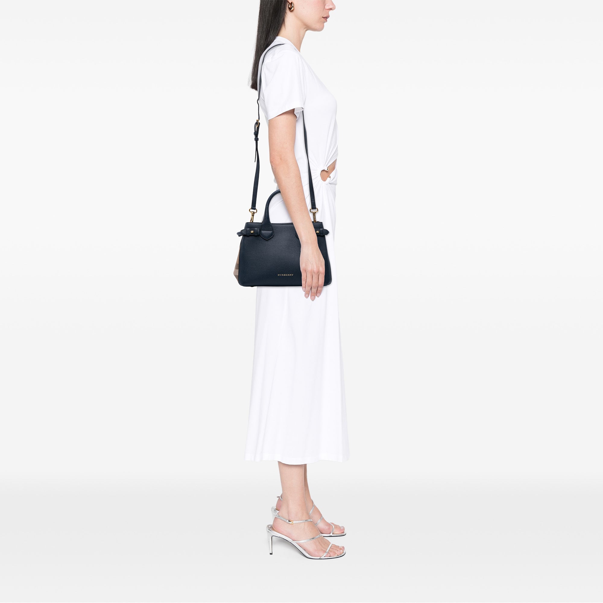 Medium Leather and House Check Banner Satchel