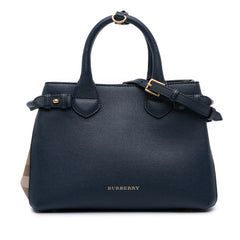 Medium Leather and House Check Banner Satchel