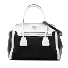 Bicolor Saffiano Cuir Trimmed Canvas Satchel