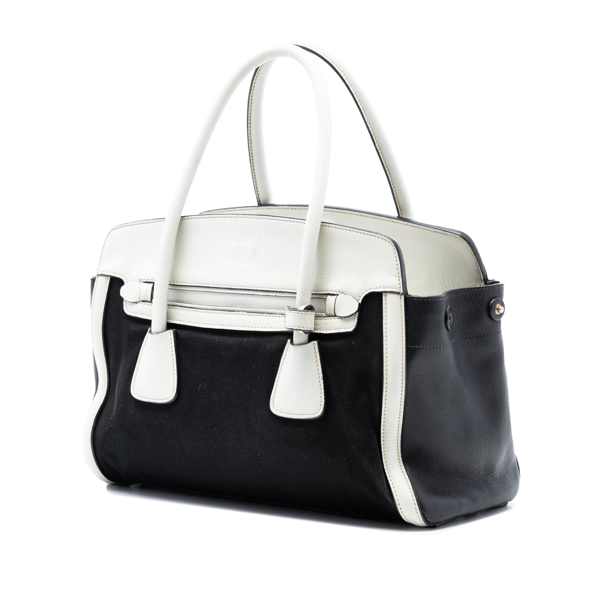 Bicolor Saffiano Cuir Trimmed Canvas Satchel