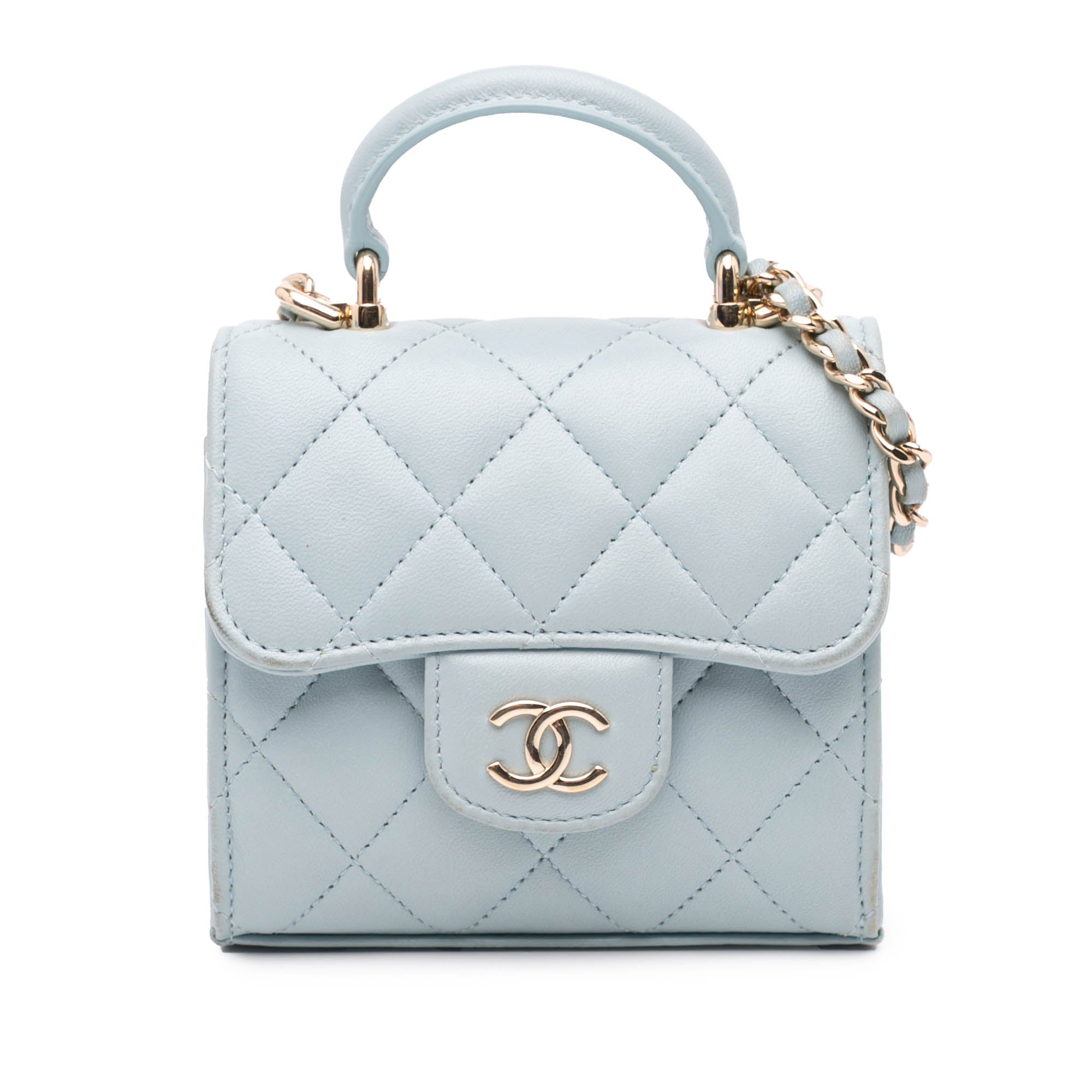 Mini Lambskin Top Handle Clutch On Chain