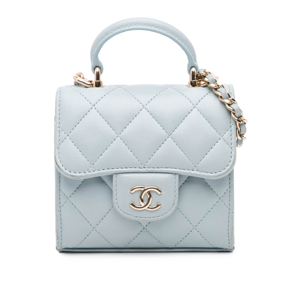 Mini Lambskin Top Handle Clutch On Chain