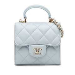Mini Lambskin Top Handle Clutch On Chain