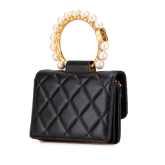 Quilted Lambskin Pearl Crown Clutch On Chain