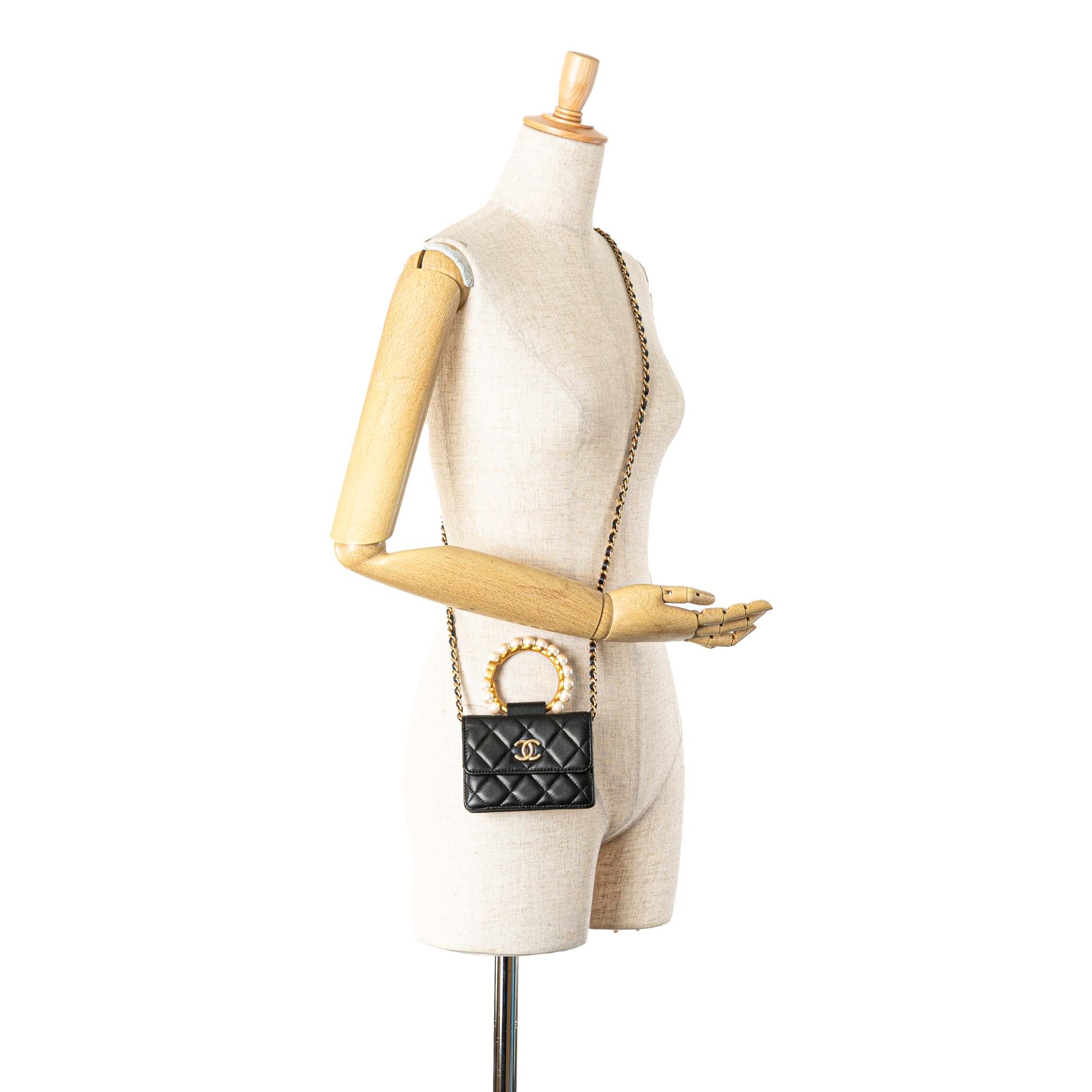 Quilted Lambskin Pearl Crown Clutch On Chain