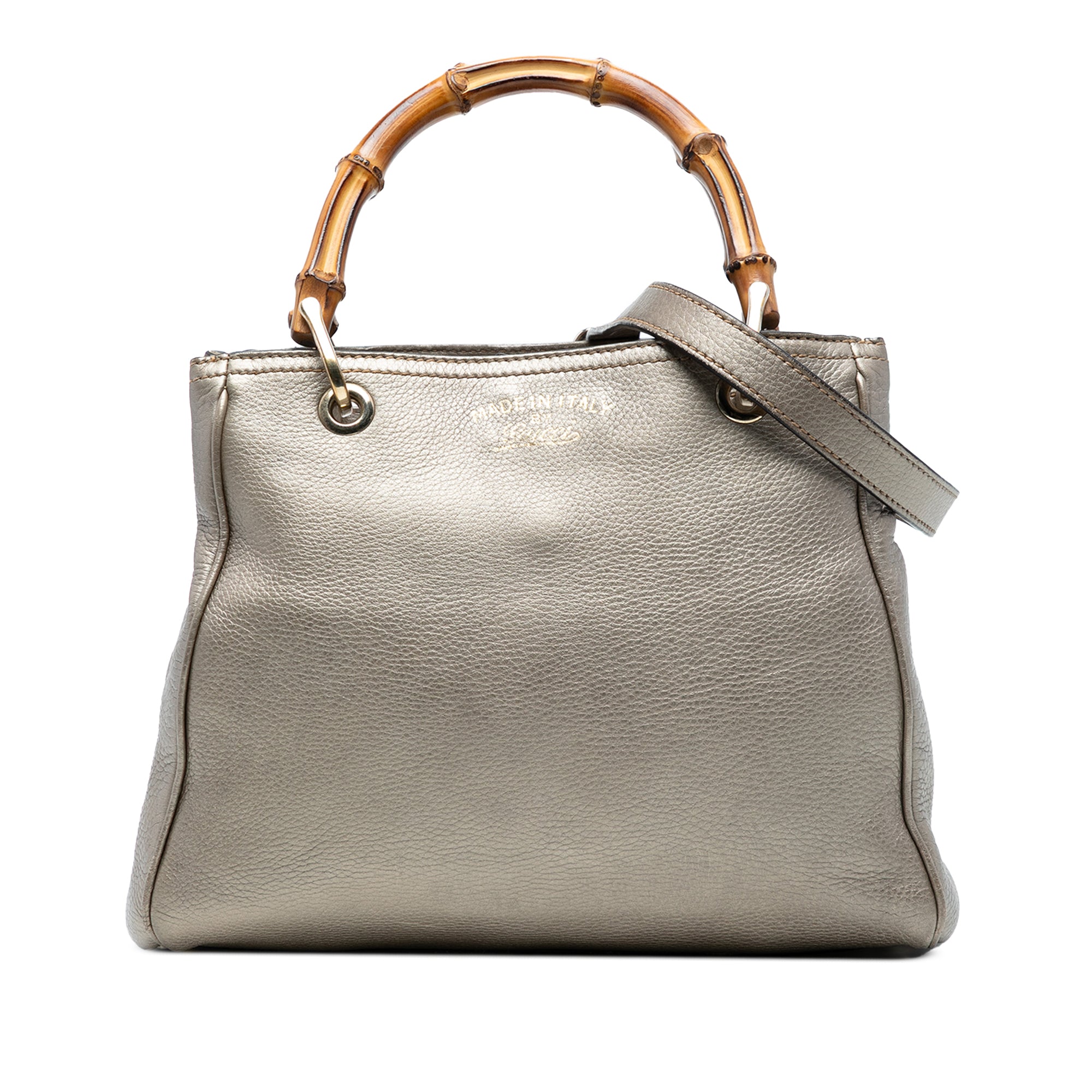 Small Calfskin Bamboo Shopper Satchel