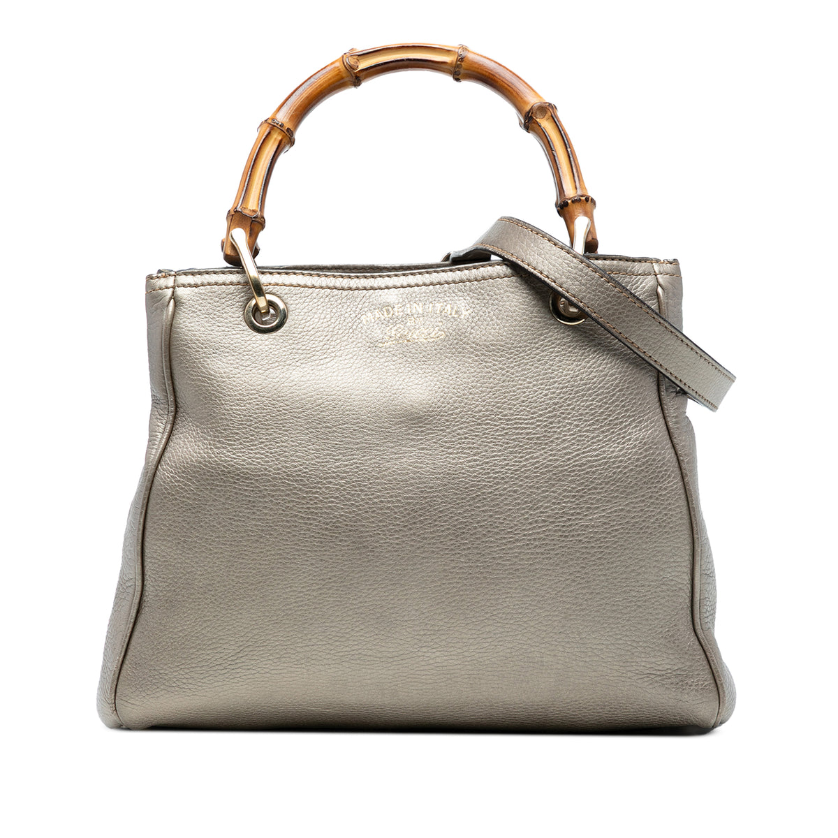 Small Calfskin Bamboo Shopper Satchel