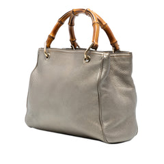 Small Calfskin Bamboo Shopper Satchel