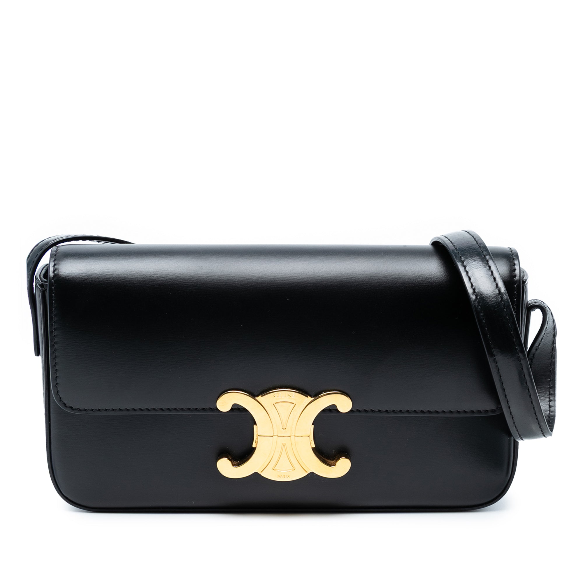 Shiny Calfskin Triomphe Claude Shoulder Bag