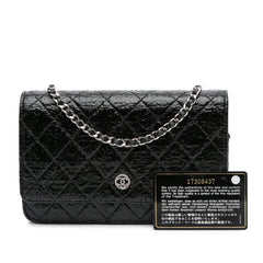 CC Quilted Crinkled Patent Wallet On Chain