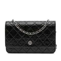 CC Quilted Crinkled Patent Wallet On Chain