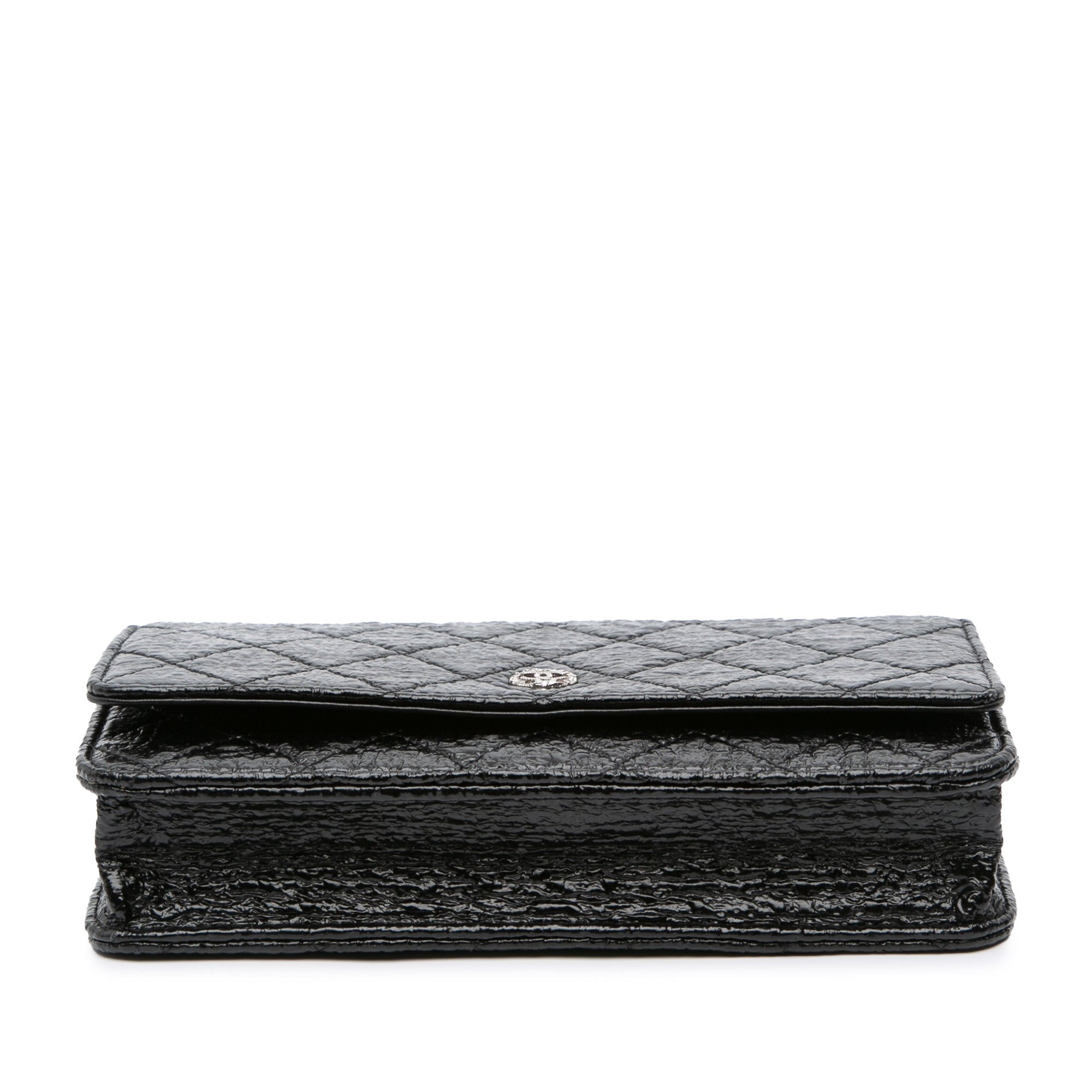 CC Quilted Crinkled Patent Wallet On Chain