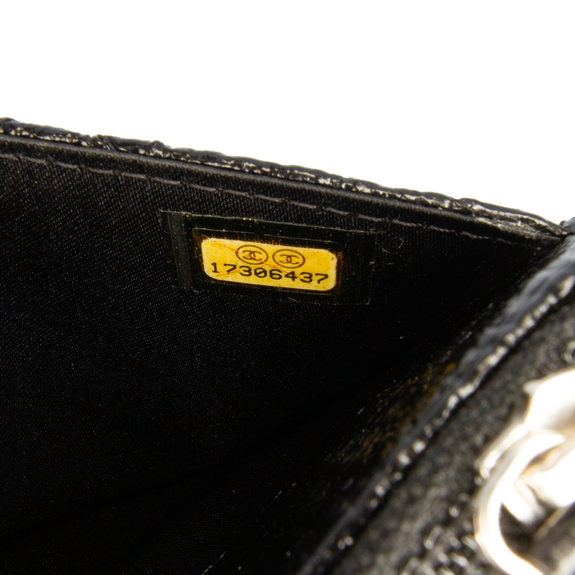 CC Quilted Crinkled Patent Wallet On Chain