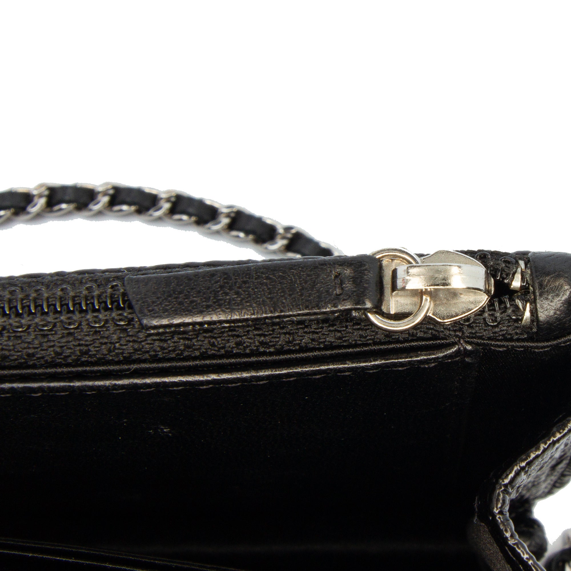 CC Quilted Crinkled Patent Wallet On Chain