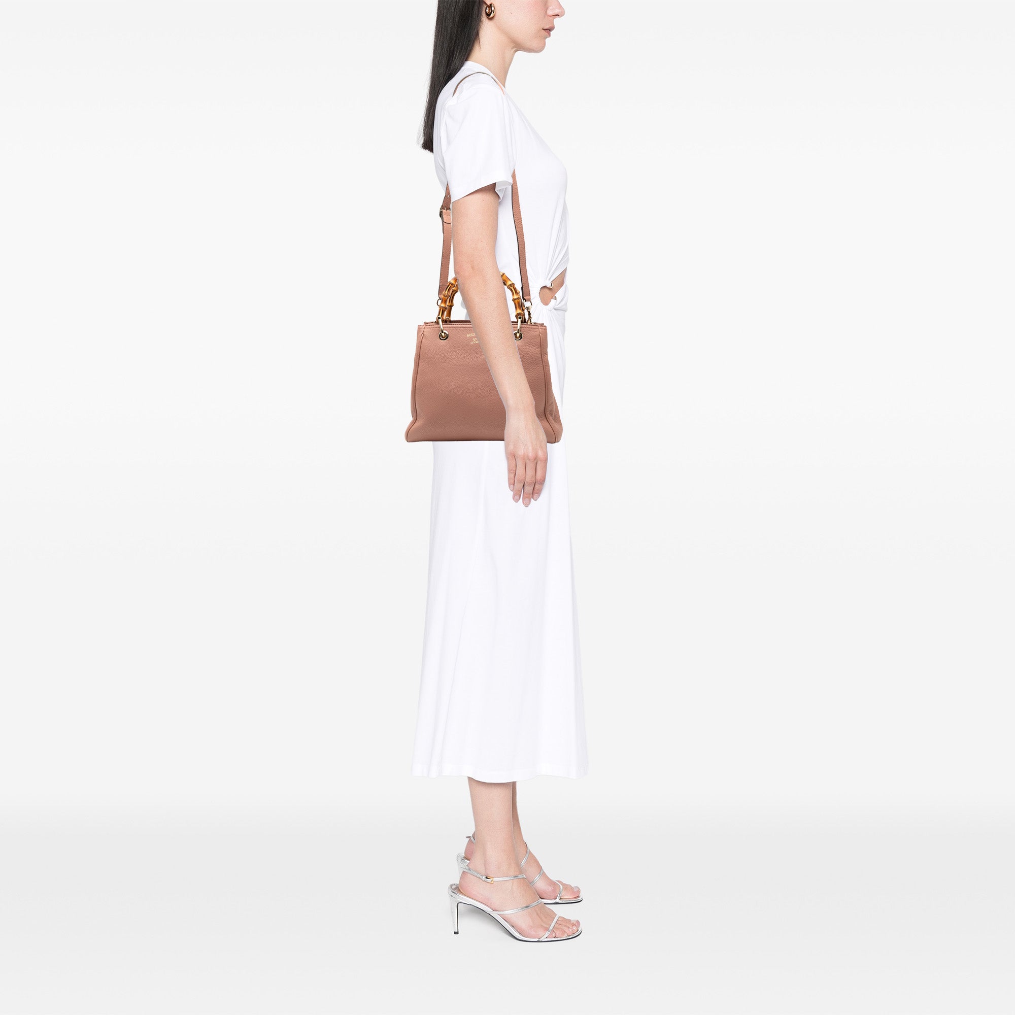 Small Calfskin Bamboo Shopper Satchel