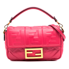 Mini Zucca Embossed Leather Baguette Satchel