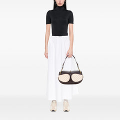 Anagram Canvas and Leather Shoulder Bag