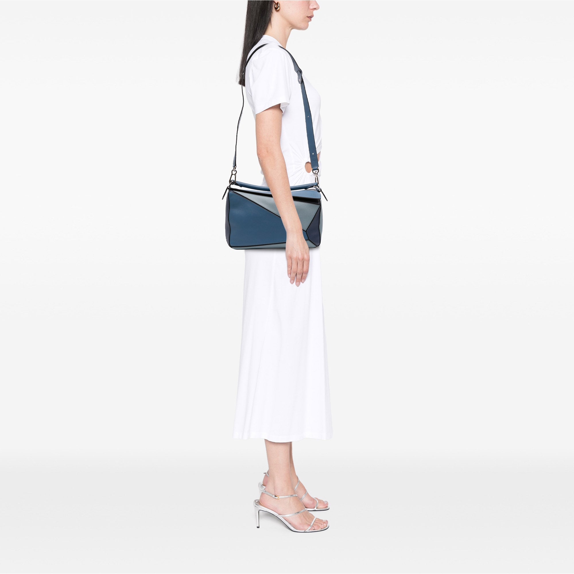 Medium Tricolor Calfskin Puzzle Satchel