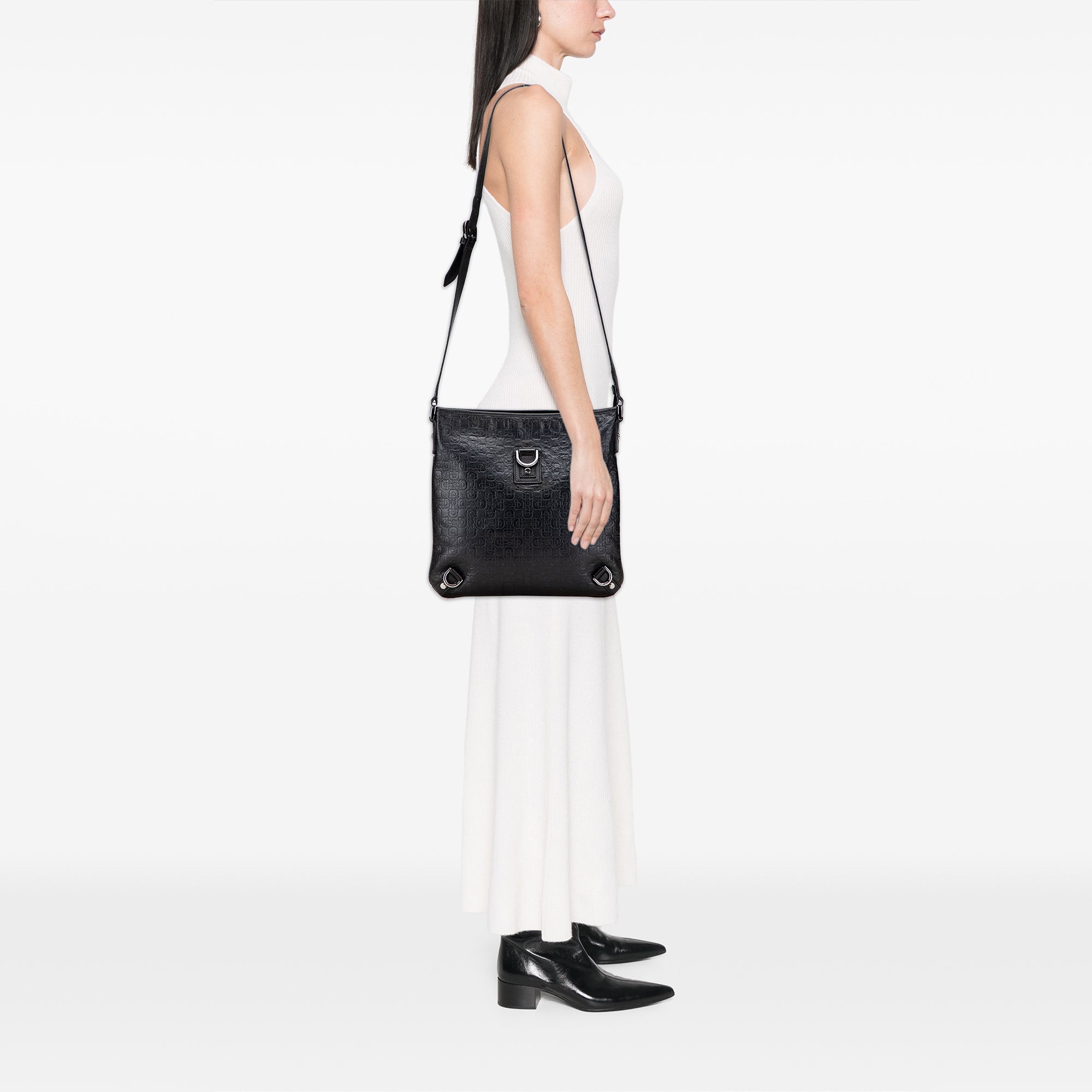Embossed Leather Horsebit Abbey D Ring Crossbody