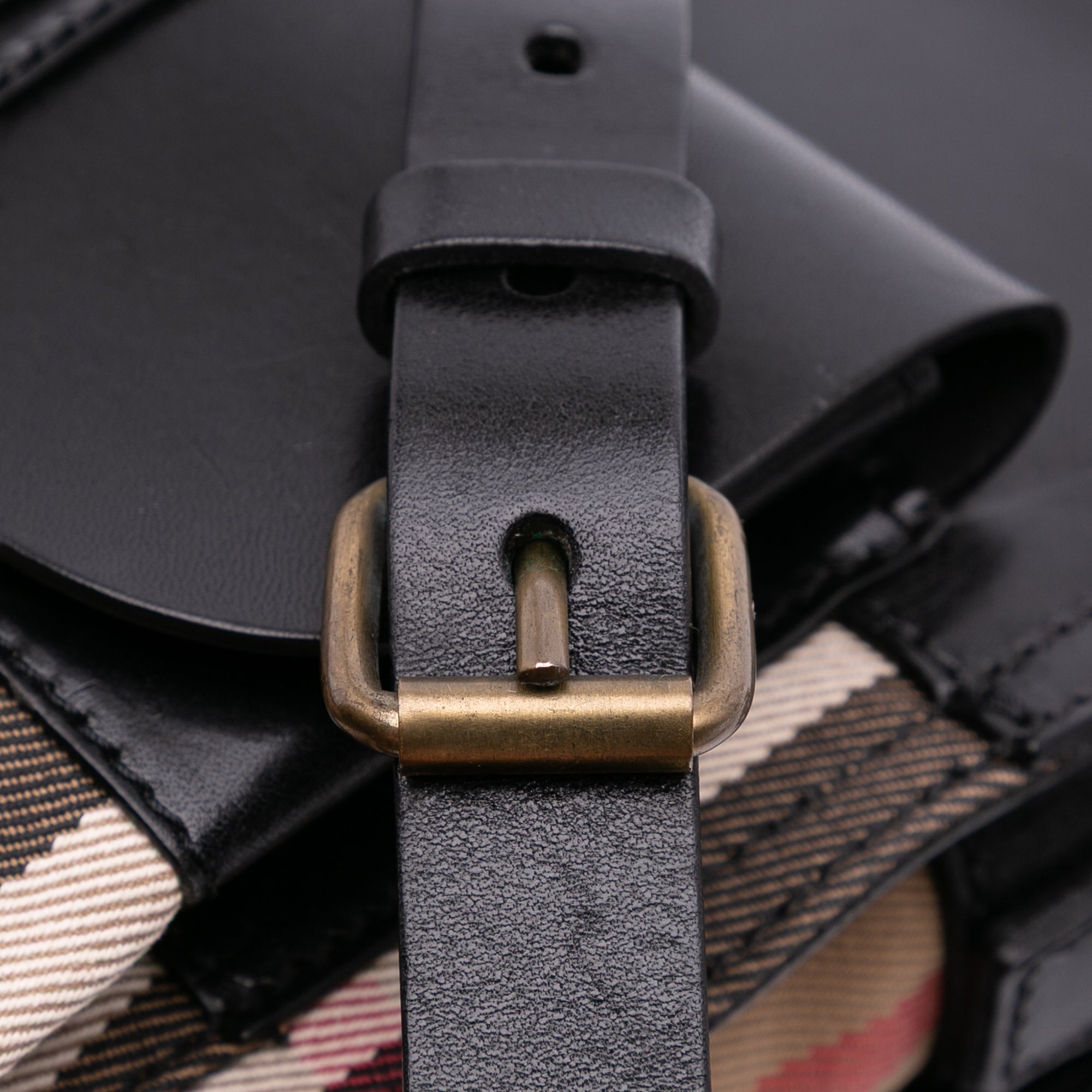 Leather and House Check Canvas Crossbody