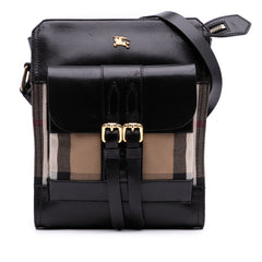 Leather and House Check Canvas Crossbody