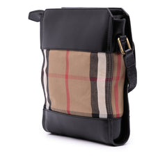 Leather and House Check Canvas Crossbody