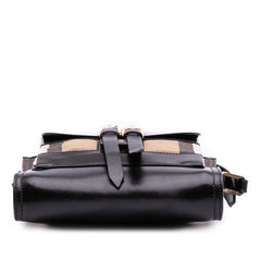 Leather and House Check Canvas Crossbody